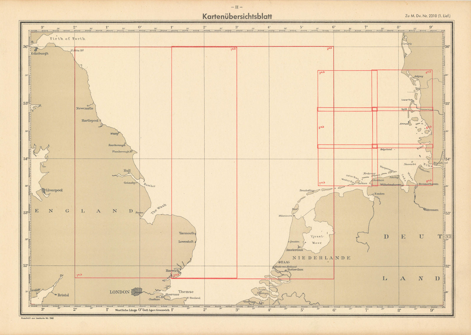Map overview sheet. North Sea English Dutch coasts. KRIEGSMARINE Nazi map 1940